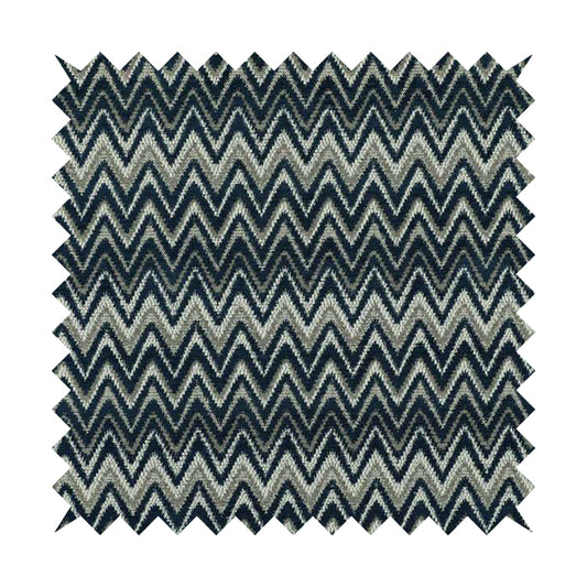 Zanzibar Chevron Pattern Soft Textured Chenille Material Blue Colour Upholstery Fabrics