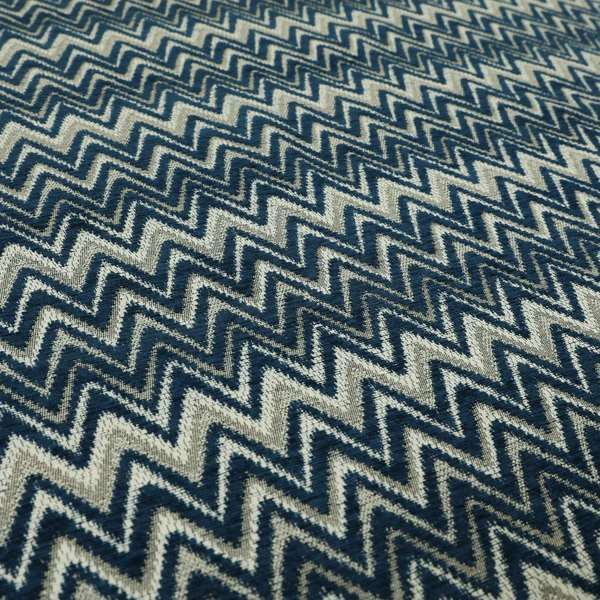 Zanzibar Chevron Pattern Soft Textured Chenille Material Blue Colour Upholstery Fabrics - Roman Blinds