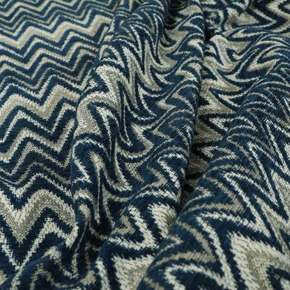 Zanzibar Chevron Pattern Soft Textured Chenille Material Blue Colour Upholstery Fabrics - Made To Measure Curtains