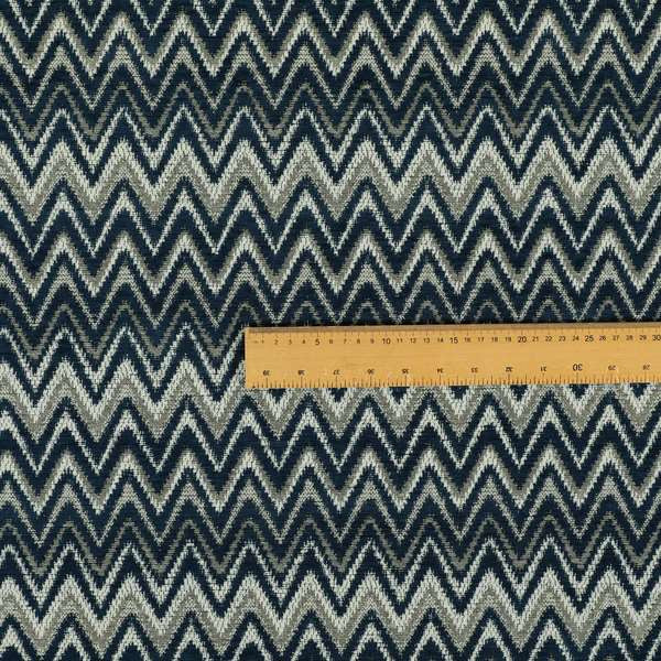 Zanzibar Chevron Pattern Soft Textured Chenille Material Blue Colour Upholstery Fabrics - Roman Blinds