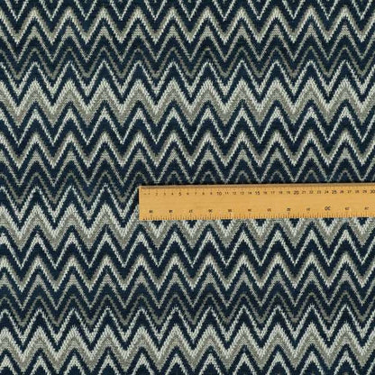 Zanzibar Chevron Pattern Soft Textured Chenille Material Blue Colour Upholstery Fabrics - Made To Measure Curtains