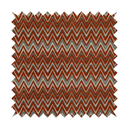 Zanzibar Chevron Pattern Soft Textured Chenille Material Orange Colour Upholstery Fabrics