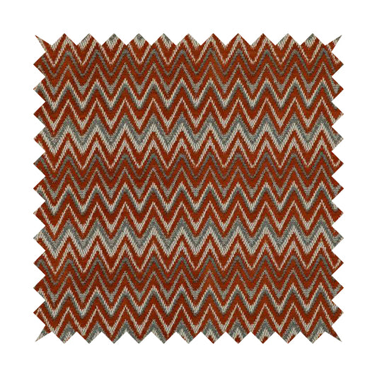 Zanzibar Chevron Pattern Soft Textured Chenille Material Orange Colour Upholstery Fabrics