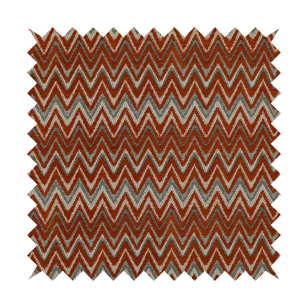 Zanzibar Chevron Pattern Soft Textured Chenille Material Orange Colour Upholstery Fabrics - Made To Measure Curtains