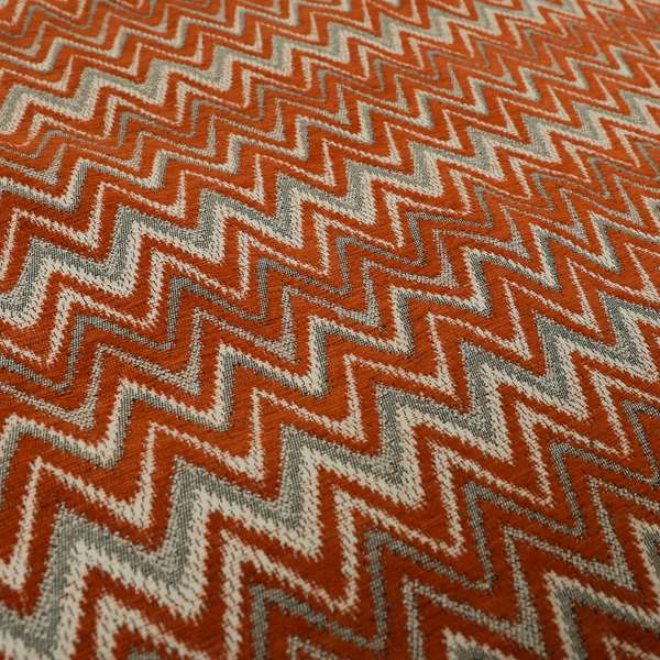 Zanzibar Chevron Pattern Soft Textured Chenille Material Orange Colour Upholstery Fabrics - Roman Blinds