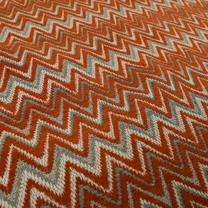 Zanzibar Chevron Pattern Soft Textured Chenille Material Orange Colour Upholstery Fabrics