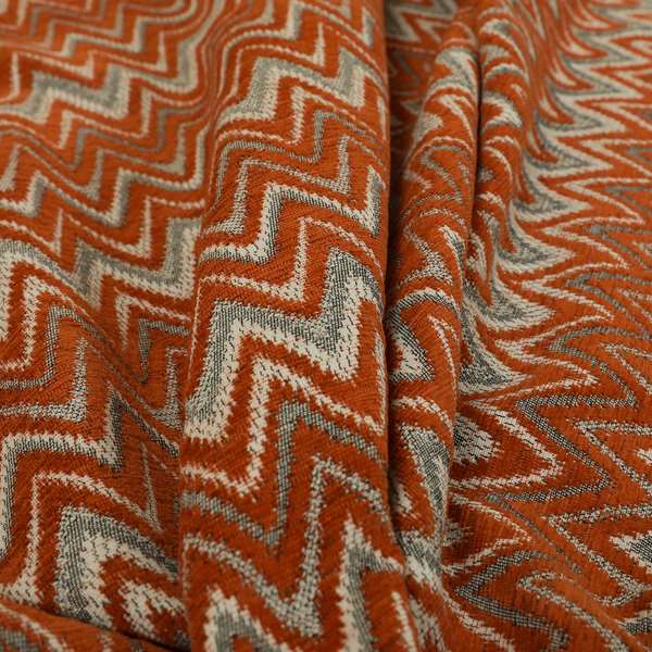 Zanzibar Chevron Pattern Soft Textured Chenille Material Orange Colour Upholstery Fabrics - Made To Measure Curtains