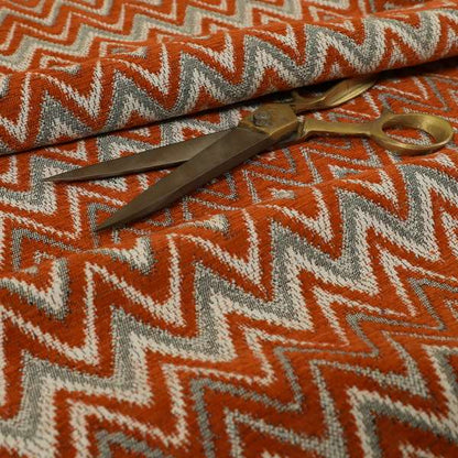 Zanzibar Chevron Pattern Soft Textured Chenille Material Orange Colour Upholstery Fabrics - Made To Measure Curtains