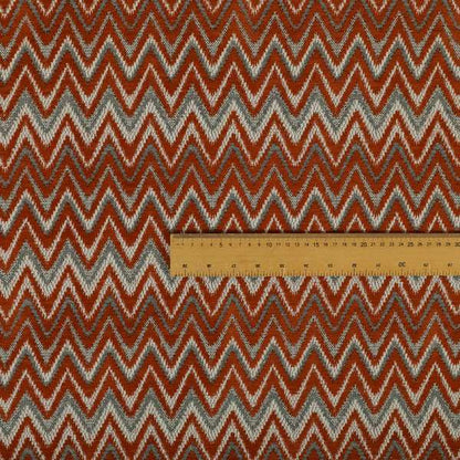 Zanzibar Chevron Pattern Soft Textured Chenille Material Orange Colour Upholstery Fabrics