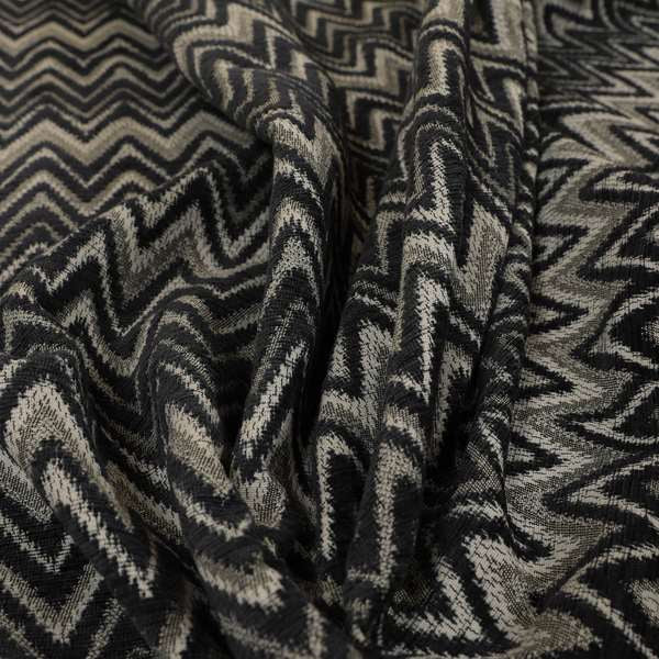 Zanzibar Chevron Pattern Soft Textured Chenille Material Grey Colour Upholstery Fabrics - Roman Blinds