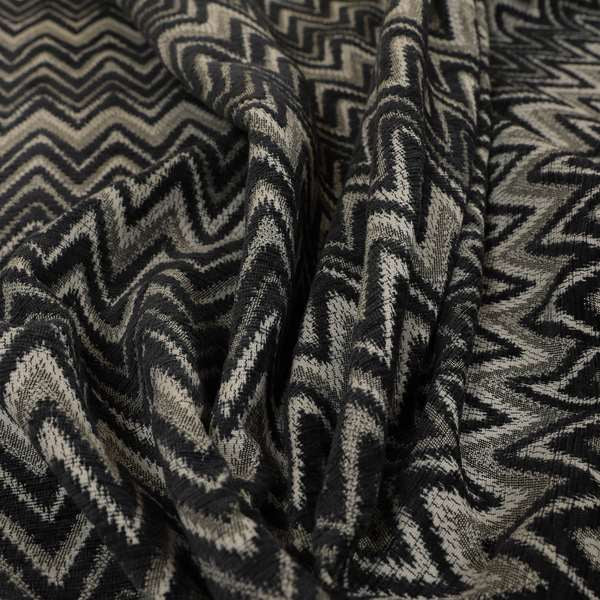 Zanzibar Chevron Pattern Soft Textured Chenille Material Grey Colour Upholstery Fabrics