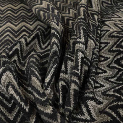 Zanzibar Chevron Pattern Soft Textured Chenille Material Grey Colour Upholstery Fabrics - Made To Measure Curtains