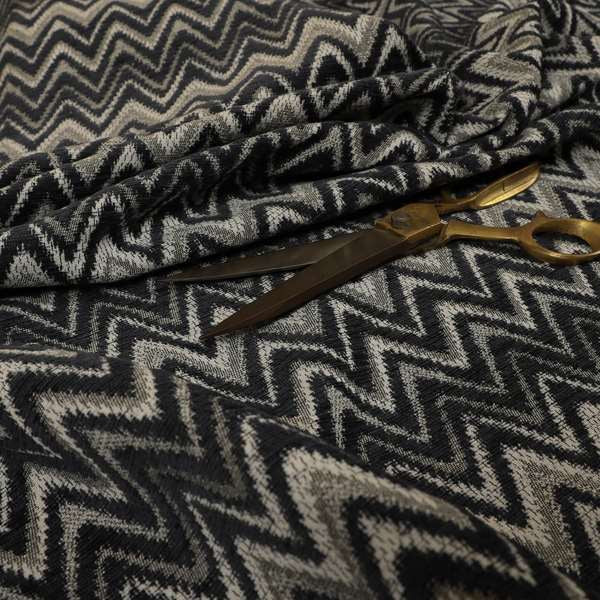 Zanzibar Chevron Pattern Soft Textured Chenille Material Grey Colour Upholstery Fabrics - Roman Blinds