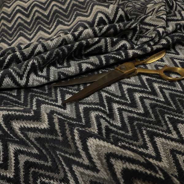 Zanzibar Chevron Pattern Soft Textured Chenille Material Grey Colour Upholstery Fabrics