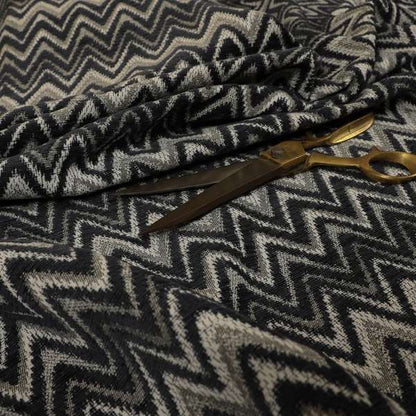 Zanzibar Chevron Pattern Soft Textured Chenille Material Grey Colour Upholstery Fabrics - Made To Measure Curtains