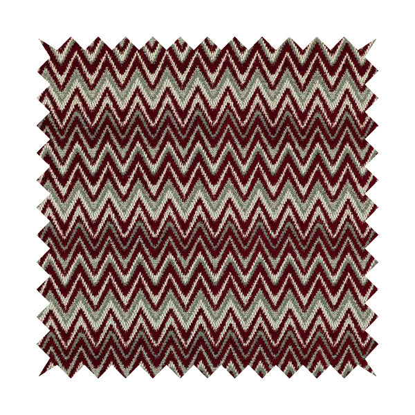 Zanzibar Chevron Pattern Soft Textured Chenille Material Red Burgundy Colour Upholstery Fabrics - Made To Measure Curtains