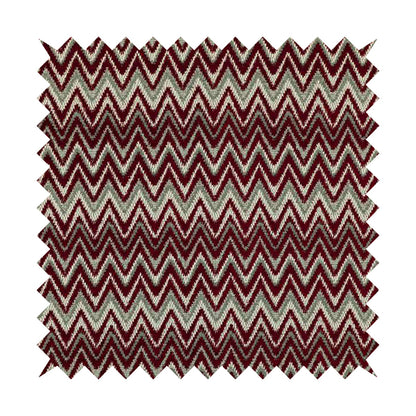 Zanzibar Chevron Pattern Soft Textured Chenille Material Red Burgundy Colour Upholstery Fabrics - Made To Measure Curtains