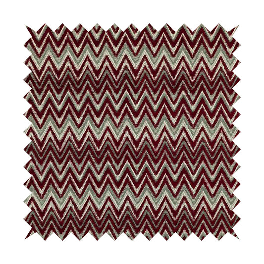 Zanzibar Chevron Pattern Soft Textured Chenille Material Red Burgundy Colour Upholstery Fabrics