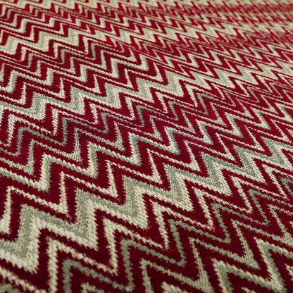 Zanzibar Chevron Pattern Soft Textured Chenille Material Red Burgundy Colour Upholstery Fabrics - Handmade Cushions