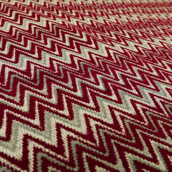 Zanzibar Chevron Pattern Soft Textured Chenille Material Red Burgundy Colour Upholstery Fabrics - Made To Measure Curtains