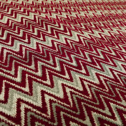 Zanzibar Chevron Pattern Soft Textured Chenille Material Red Burgundy Colour Upholstery Fabrics - Made To Measure Curtains