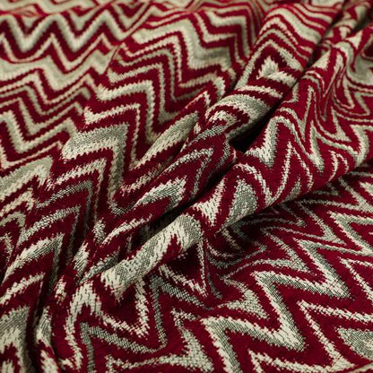 Zanzibar Chevron Pattern Soft Textured Chenille Material Red Burgundy Colour Upholstery Fabrics - Made To Measure Curtains