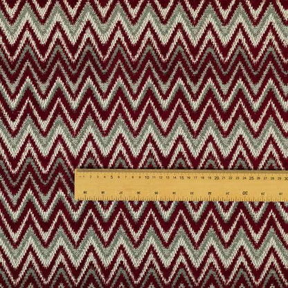 Zanzibar Chevron Pattern Soft Textured Chenille Material Red Burgundy Colour Upholstery Fabrics - Made To Measure Curtains