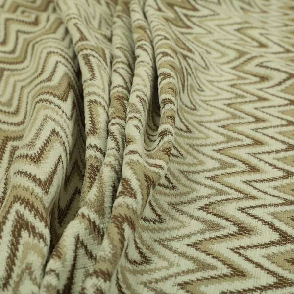 Zanzibar Chevron Pattern Soft Textured Chenille Material Cream Beige Colour Upholstery Fabrics - Made To Measure Curtains