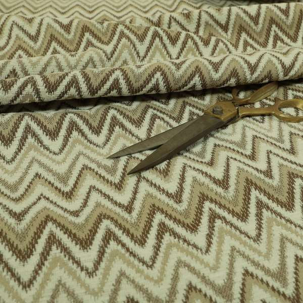 Zanzibar Chevron Pattern Soft Textured Chenille Material Cream Beige Colour Upholstery Fabrics - Made To Measure Curtains