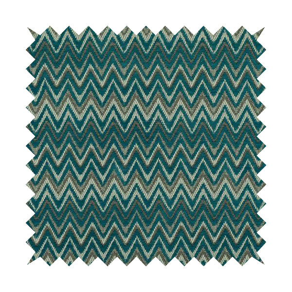 Zanzibar Chevron Pattern Soft Textured Chenille Material Blue Teal Colour Upholstery Fabrics - Made To Measure Curtains