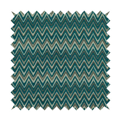 Zanzibar Chevron Pattern Soft Textured Chenille Material Blue Teal Colour Upholstery Fabrics - Made To Measure Curtains