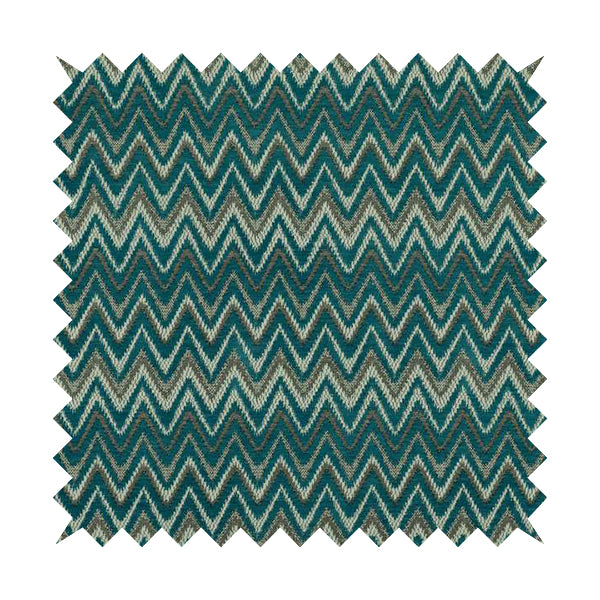 Zanzibar Chevron Pattern Soft Textured Chenille Material Blue Teal Colour Upholstery Fabrics - Handmade Cushions