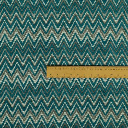 Zanzibar Chevron Pattern Soft Textured Chenille Material Blue Teal Colour Upholstery Fabrics - Roman Blinds