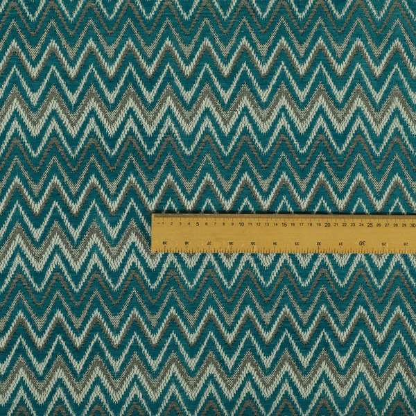 Zanzibar Chevron Pattern Soft Textured Chenille Material Blue Teal Colour Upholstery Fabrics - Made To Measure Curtains