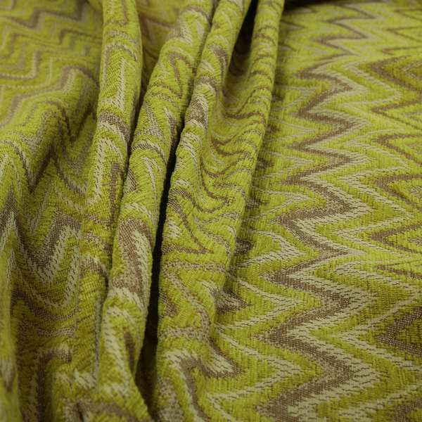 Zanzibar Chevron Pattern Soft Textured Chenille Material Green Colour Upholstery Fabrics - Made To Measure Curtains