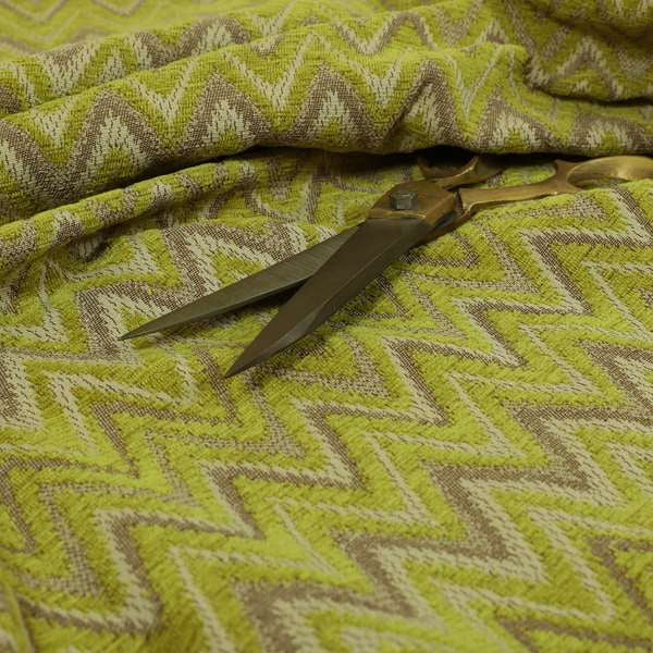 Zanzibar Chevron Pattern Soft Textured Chenille Material Green Colour Upholstery Fabrics - Made To Measure Curtains