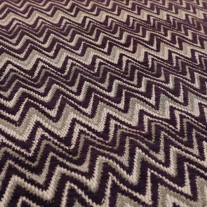 Zanzibar Chevron Pattern Soft Textured Chenille Material Purple Colour Upholstery Fabrics - Roman Blinds