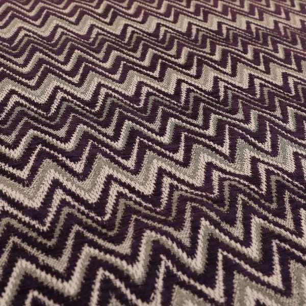 Zanzibar Chevron Pattern Soft Textured Chenille Material Purple Colour Upholstery Fabrics - Made To Measure Curtains