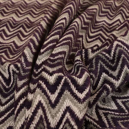 Zanzibar Chevron Pattern Soft Textured Chenille Material Purple Colour Upholstery Fabrics - Roman Blinds