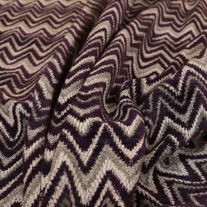 Zanzibar Chevron Pattern Soft Textured Chenille Material Purple Colour Upholstery Fabrics