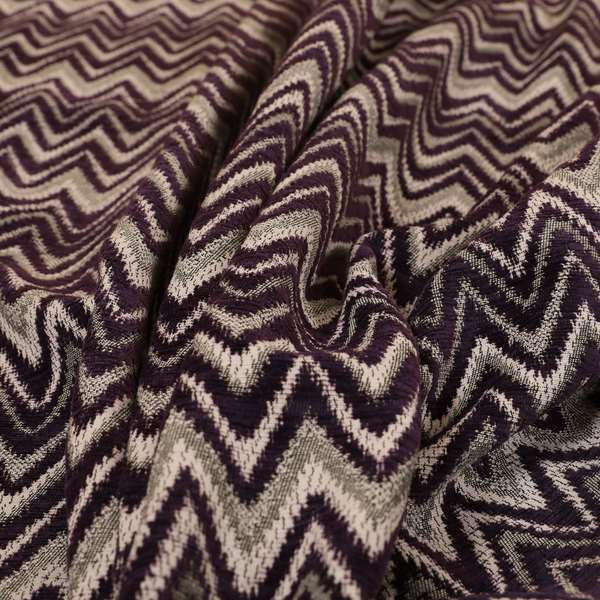 Zanzibar Chevron Pattern Soft Textured Chenille Material Purple Colour Upholstery Fabrics - Made To Measure Curtains