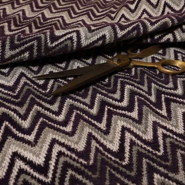 Zanzibar Chevron Pattern Soft Textured Chenille Material Purple Colour Upholstery Fabrics - Roman Blinds