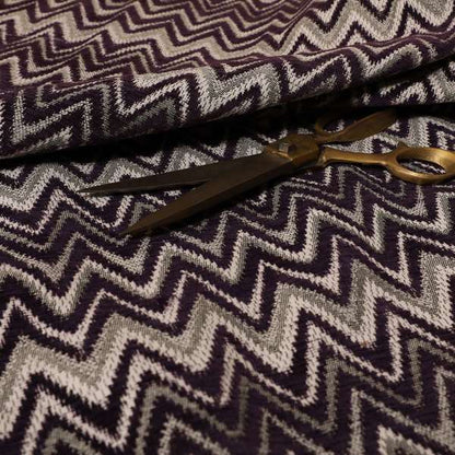 Zanzibar Chevron Pattern Soft Textured Chenille Material Purple Colour Upholstery Fabrics