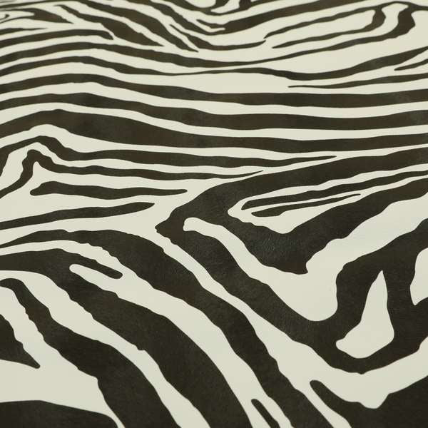 Zebra Print Animal Faux Leather Vinyl Black White Stripe Upholstery Fabric
