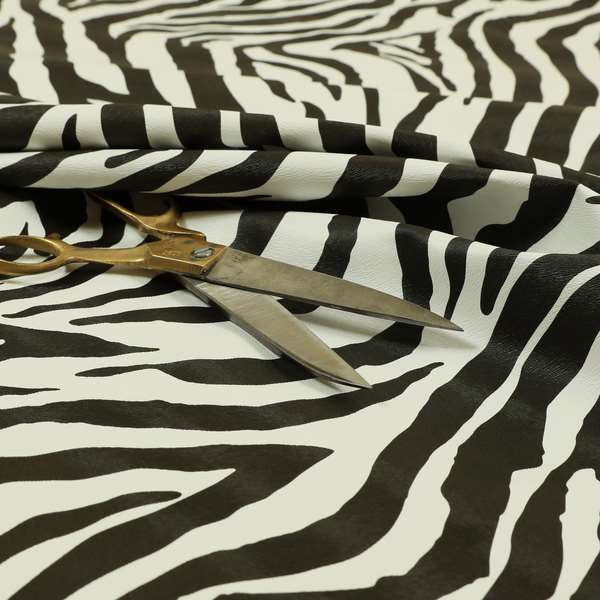 Zebra Print Animal Faux Leather Vinyl Black White Stripe Upholstery Fabric