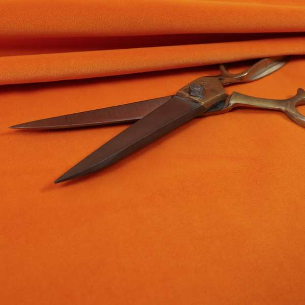 Zouk Plain Durable Velvet Brushed Cotton Effect Upholstery Fabric Flame Orange Colour - Made To Measure Curtains