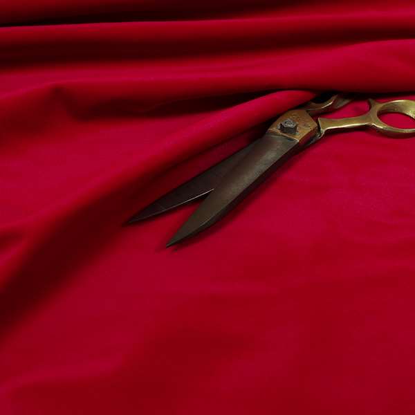 Zouk Plain Durable Velvet Brushed Cotton Effect Upholstery Fabric Scarlet Red Colour - Made To Measure Curtains